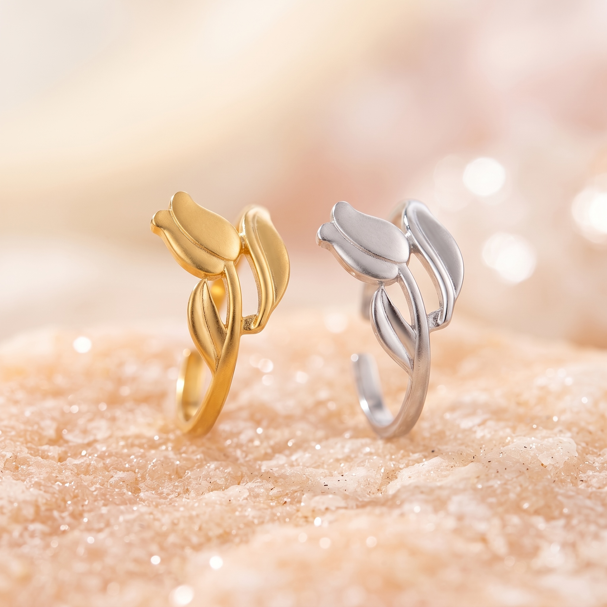 Women's Tulip Shape Open Adjustable Stainless Steel Ring